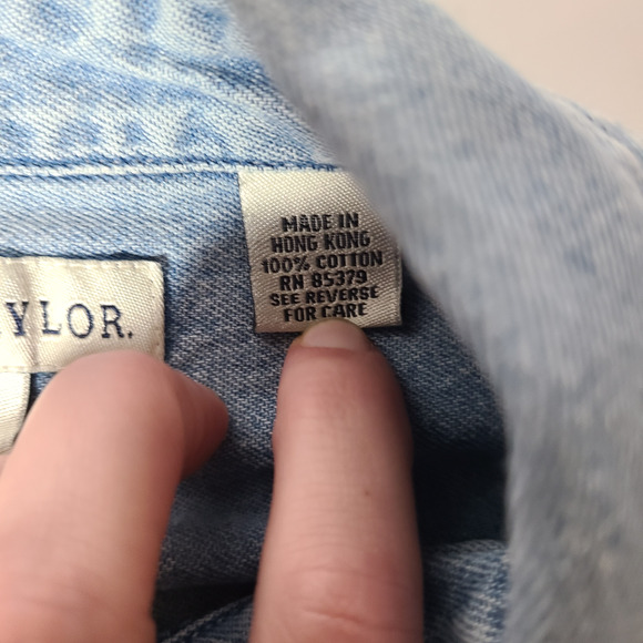 Vintage Ann Taylor Blue Denim Cotton Chambray Button 90s Blouse-Size Medium - Picture 5 of 6